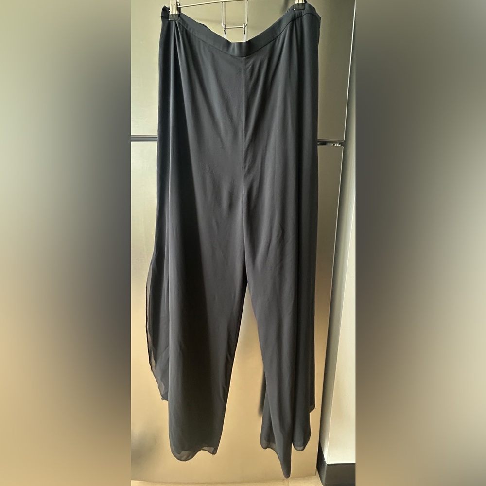 St John Evening Silk Wide Leg Pants Black Asymmetrical Hem Size 14